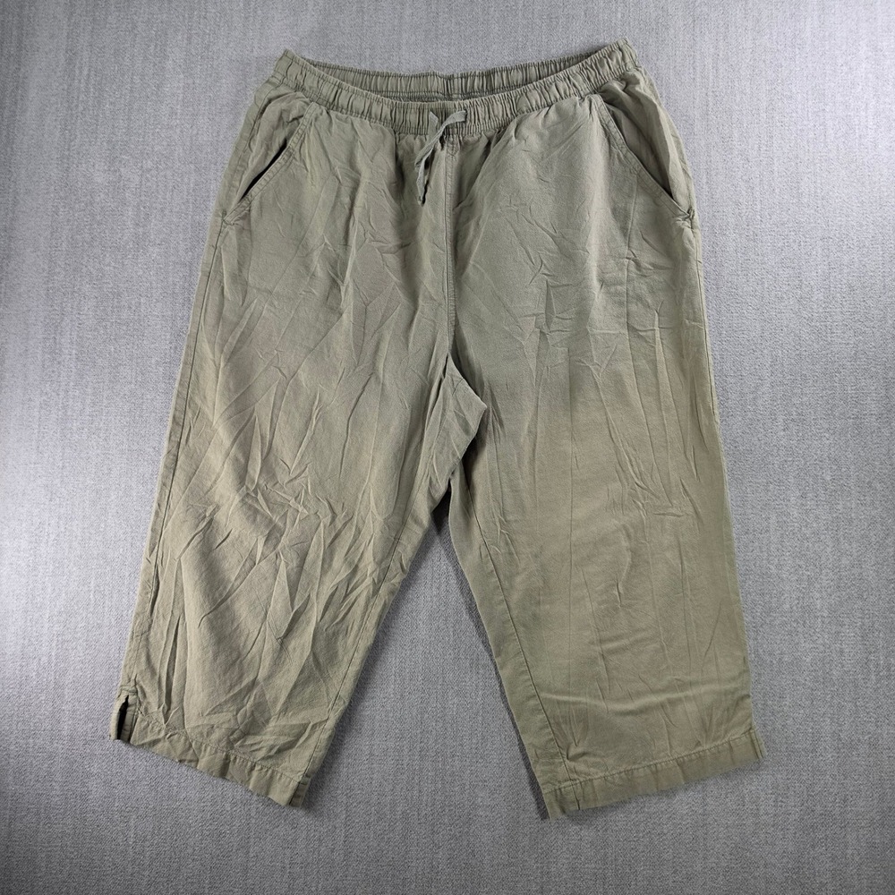 Kim Rogers Crop Pants‎ Women Medium Green Cotton Elastic Drawstring Waist Pocket